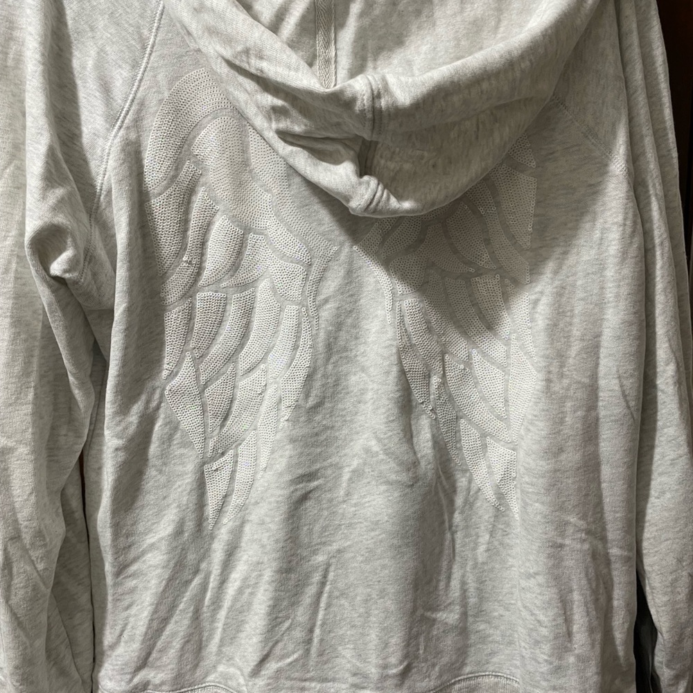 Victoria’s Secret Gray Hoodie White Wing Sequins XL see photos